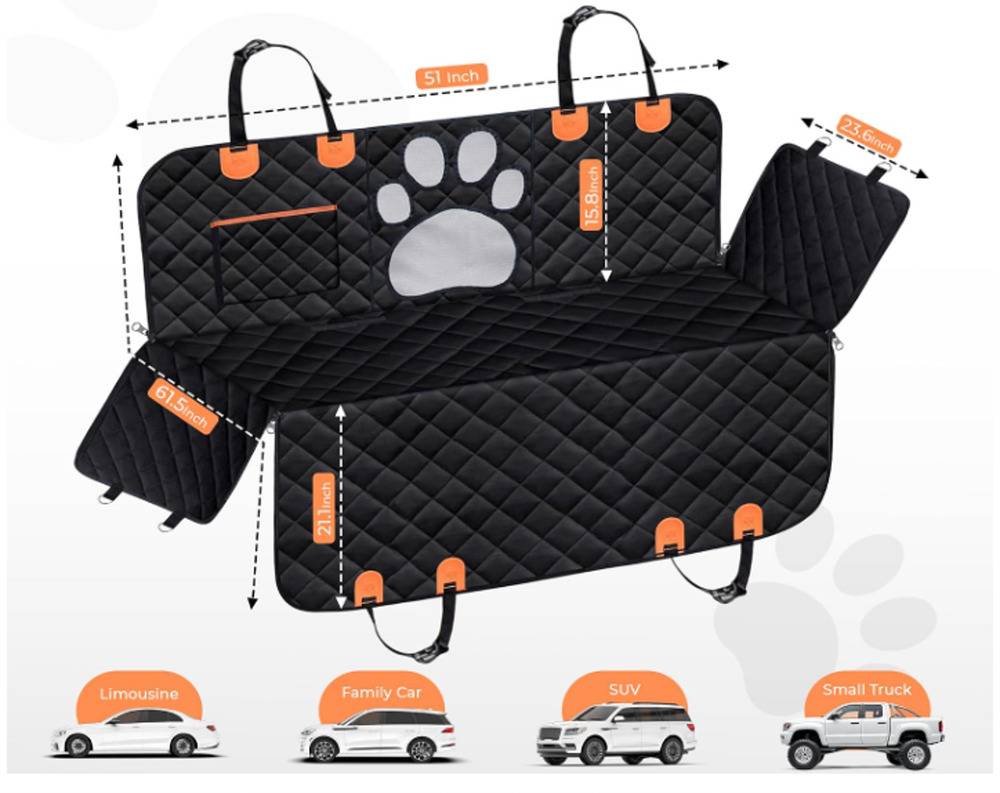 Dog Car Seat Cover For Back Seat, 100% Waterproof Hammock & Seat Protector NEW